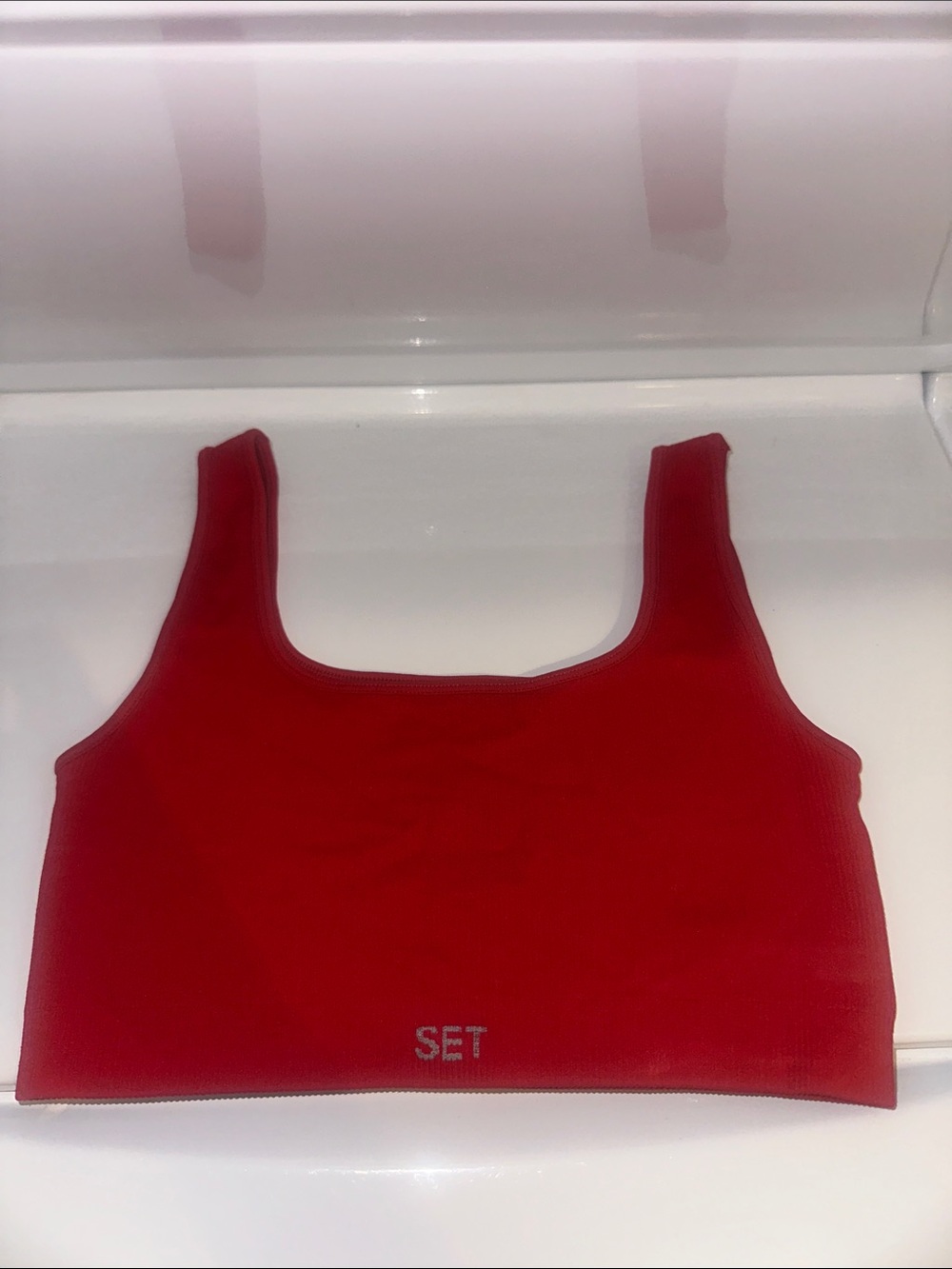 Red Ribbed Crop Tank Top -